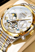 OLEVS Automatic Men Watch Self Winding Mechanical Moon Phase Business Luxury Diamond Dress Stainless Steel Waterproof Luminous Mens Wrist Watch - with | Sold by Uncle Wiener's Wholesale