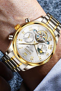 OLEVS Automatic Men Watch Self Winding Mechanical Moon Phase Business Luxury Diamond Dress Stainless Steel Waterproof Luminous Mens Wrist Watch - with | Sold by Uncle Wiener's Wholesale