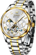 OLEVS Automatic Men Watch Self Winding Mechanical Moon Phase Business Luxury Diamond Dress Stainless Steel Waterproof Luminous Mens Wrist Watch - with | Sold by Uncle Wiener's Wholesale