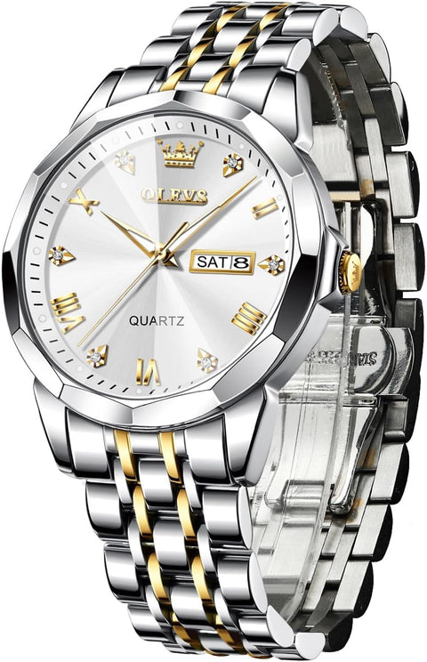 OLEVS Men Watch Business Dress Diamond Luxury Watch Luminous Easy to Read Date Waterproof Stainless Steel Quartz Analog Simple Dress Watch - with | Sold by Uncle Wiener's Wholesale