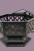 Steel outdoor patio fire pit with mesh spark screen cover