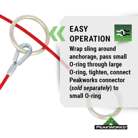 Peakworks Cable Anchor Sling - Reusable Cable Sling Anchor Point with O - Rings Ends - OSHA Compliant Fall Arrest Protection (Available in Multiple Lengths) - with | Sold by Uncle Wiener's Wholesale