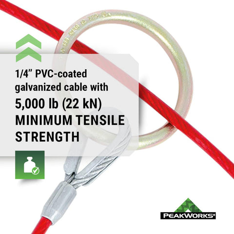 Peakworks Cable Anchor Sling - Reusable Cable Sling Anchor Point with O - Rings Ends - OSHA Compliant Fall Arrest Protection (Available in Multiple Lengths) - with | Sold by Uncle Wiener's Wholesale