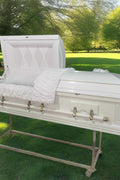 Premium Solid Wood Casket Coffin – High Gloss Finish with Velvet Interior - with White | Sold by Uncle Wiener's Wholesale