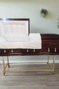 Premium Solid Wood Casket Coffin – High Gloss Finish with Velvet Interior - with Dark Cherry | Sold by Uncle Wiener's Wholesale