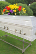 Premium Solid Wood Casket Coffin – High Gloss Finish with Velvet Interior - with White | Sold by Uncle Wiener's Wholesale