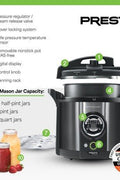 Presto Precise 02144 12 Qt Electric Pressure Canner, Stainless Steel, Black, has a dent, good condition - with <B>Dimensions (Overall):</B> 8.19 inches (H) x 17 inches (W) x 14 inches (D) | Sold by Uncle Wiener's Wholesale