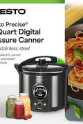 Presto Precise 02144 12 Qt Electric Pressure Canner, Stainless Steel, Black, has a dent, good condition - with <B>Dimensions (Overall):</B> 8.19 inches (H) x 17 inches (W) x 14 inches (D) | Sold by Uncle Wiener's Wholesale