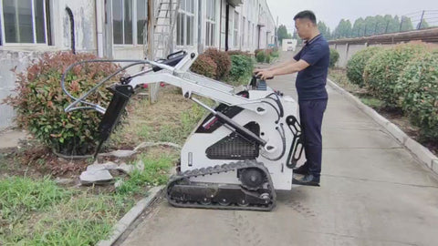 “T380 compact skid steer loader with rubber tracks”

“T460 mini tracked loader for landscaping and excavation”

“Heavy-duty skid steer with universal quick attach plate”

“Tracked compact construction loader in yellow”