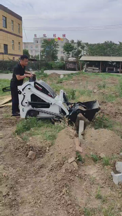 “T380 compact skid steer loader with rubber tracks”

“T460 mini tracked loader for landscaping and excavation”

“Heavy-duty skid steer with universal quick attach plate”

“Tracked compact construction loader in yellow”