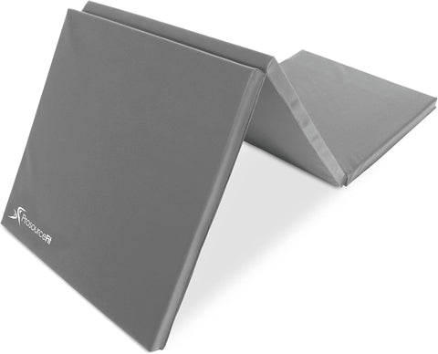 ProSource Tri - Fold Folding Thick Exercise Mat 15cm x 5 cm (6’x2’) with Carrying Handles for MMA, Gymnastics, Stretching, Core Workouts, (3 color option) - with Grey | Sold by Uncle Wiener's Wholesale