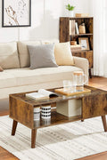 "Rustic mid-century solid wood coffee table with tapered legs and oak finish – Model TLCT2113"