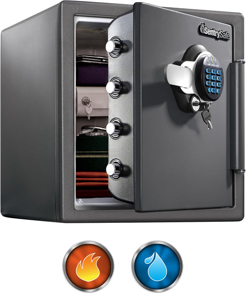 SentrySafe Fire and Water Safe, Extra Large Digital Safe, 1.23 Cubic Feet, SFW123GDC - with Exterior: 17.8"H x 16.3"W x 19.3" L Interior:13.8?H x 12.6?W x 11.9?L | Sold by Uncle Wiener's Wholesale