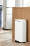 SONGMICS Trash Can with Lid, 8 Gallon Garbage Can, Stainless Steel Small Waste Bin with Step Pedal and Inner Bucket, Soft Close, Kitchen, White ULTB102W01 - with | Sold by Uncle Wiener's Wholesale