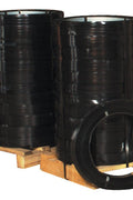 Industrial steel banding strapping coil – black finish

Side view of steel strapping roll

Bulk skid of 12 coils for high-volume strapping