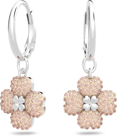 Swarovski Latisha Hoop Earrings, Flower, Pink, Rhodium Finish - with | Sold by Uncle Wiener's Wholesale