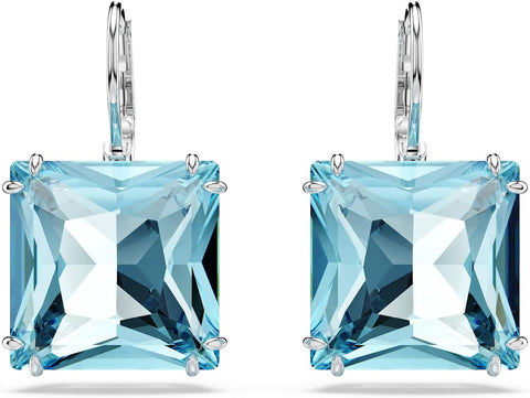 Swarovski Millenia Earrings, Square cut crystal, Blue, Rhodium plated - with | Sold by Uncle Wiener's Wholesale