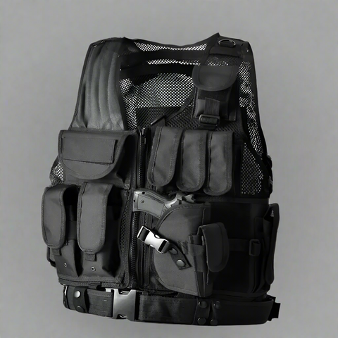 Tactical CS Field Vest – Front view with pouches

MOLLE Combat Vest – Side view with holster

Adjustable Tactical Vest – Laid flat

Camouflage Vest for Outdoor Use – Field-ready look

VT1063 Tactical Vest – Black and Camo color variants