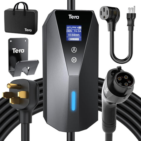 Tera Electric Vehicle Charger Portable: Level 2 & 1 J1772 16A 8A 110V 240V ETL NEMA 14 - 50 Plug Indoor & Outdoor EV Charging Station with NEMA 5 - 15 Adapter Cord 23FT Cable P02 - with | Sold by Uncle Wiener's Wholesale