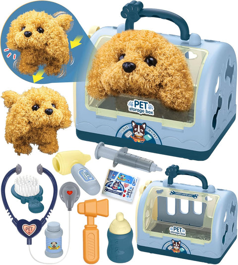 TEUVO Pet Care Playset Robot Dog Toys for Kids, 12Pcs Kids Vet Playset Toys Veterinarian Kit Doctor Kit & Interactive Electric Dog Plush & Cage Pretend Play Gifts for Girls Toddlers 3 4 5 6 7 Year Old - with | Sold by Uncle Wiener's Wholesale