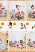 Toddler Baby Chair Couch Sofa Kids Foldable 2 - in - 1 Fold Out Couch Toddler Chairs Comfy for Boys & Girls Convertible Kids Furniture lounge chair for Playroom with Double Pockets, Glow in the Dark Grey - with Grey Moon | Sold by Uncle Wiener's Wholesale