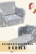 Toddler Baby Chair Couch Sofa Kids Foldable 2 - in - 1 Fold Out Couch Toddler Chairs Comfy for Boys & Girls Convertible Kids Furniture lounge chair for Playroom with Double Pockets, Glow in the Dark Grey - with Grey Moon | Sold by Uncle Wiener's Wholesale