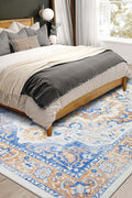 Topotdor Machine Washable Area Rug 9x12 Large Ultra - Thin Area Rugs with Non - Slip Backing Foldable Rugs for Living Room Bedroom Dining Room, Blue Orange - with Blue/Orange | Sold by Uncle Wiener's Wholesale