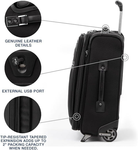 Travelpro Platinum Elite 22" Expandable Carry - On Rollaboard, Shadow Black, Carry - On 20 - Inch, Platinum Elite Softside Expandable Upright Luggage - with | Sold by Uncle Wiener's Wholesale