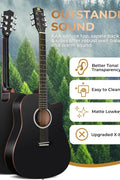 Vangoa 41" acoustic guitar with gig bag and accessories
Full beginner guitar bundle including tuner, strap, capo
Vangoa acoustic guitar kit display with playing tips
Sitka spruce dreadnought guitar side and body view
Complete guitar bundle for adult and teen beginners