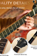 Vangoa 41" acoustic guitar with gig bag and accessories
Full beginner guitar bundle including tuner, strap, capo
Vangoa acoustic guitar kit display with playing tips
Sitka spruce dreadnought guitar side and body view
Complete guitar bundle for adult and teen beginners