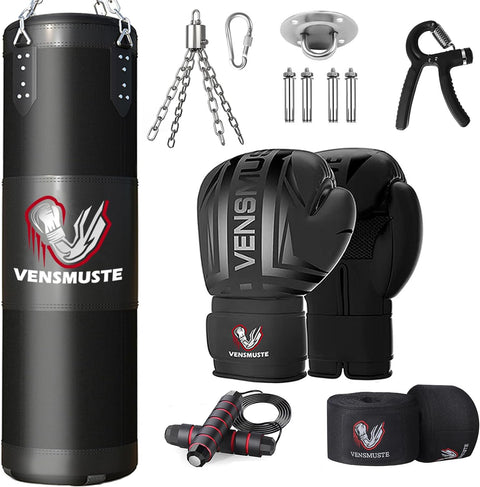 Vensmuste Punching Bag for Adults, 4FT Oxford Heavy Boxing Bag Set, Punching Bag with 12OZ Boxing Gloves, Chains, Hand Wraps, etc. Suitable for MMA Karate Kickboxing Boxing - Unfilled - with 4ft/120cm | Sold by Uncle Wiener's Wholesale