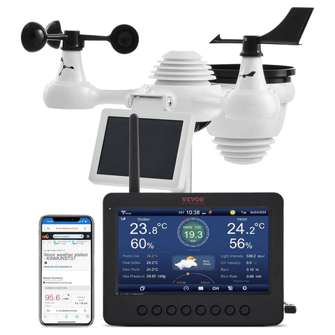 VEVOR 7 - in - 1 Wireless Weather Station with Wi - Fi, 7" TFT Colorful Display, Solar - Powered Outdoor Sensor, Indoor & Outdoor Monitoring, Includes Temperature, Humidity, Wind Speed/Direction, and Rainfall - with | Sold by Uncle Wiener's Wholesale