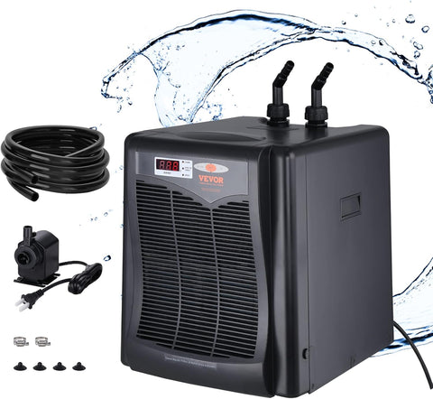 VEVOR Aquarium Chiller, 110 Gal 416 L, 1/3 HP Hydroponic Water Chiller, Quiet Refrigeration Compressor for Seawater and Fresh Water, Fish Tank Cooling System with Pump/Hose, for Jellyfish, Coral Reef - with | Sold by Uncle Wiener's Wholesale