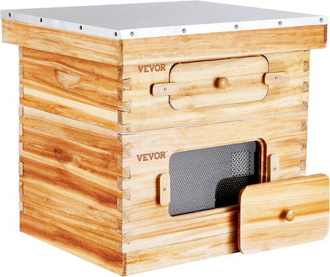 VEVOR Bee Hive 20 Frame Bee Hives Starter Kit, Beeswax Coated Fir Wood, 1 Deep + 1 Medium Bee Boxes Langstroth Beehive Kit, Transparent Acrylic Windows with Foundations for Beginners Pro Beekeepers - with | Sold by Uncle Wiener's Wholesale