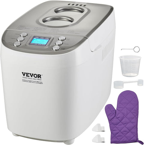 VEVOR Bread Maker, 15 - in - 1 3LB Dough Machine, Nonstick Ceramic Pan Automatic Breadmaker with Gluten Free Setting, Whole Wheat Bread Making, Digital, Programmable, 3 Loaf Sizes, 3 Crust Colors, White - with | Sold by Uncle Wiener's Wholesale