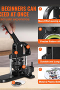 VEVOR 3-in-1 button maker machine front view
Pin maker kit with 300 button parts and cutter
Badge press in action with accessories
Three size molds for 25mm, 32mm, and 58mm
Button maker machine with parts and an instructional manual
Complete pin press bundle with tools and packaging