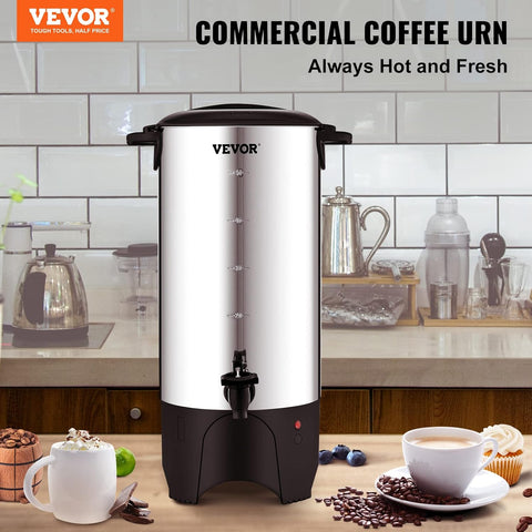 VEVOR Commercial Coffee Urn Stainless Steel Large Coffee Dispenser, 1500W 110V Electric Coffee Maker Urn for Quick Brewing, Hot Water Urn with Detachable Power Cord for Easy Cleaning, Silver (50 Cups) - with | Sold by Uncle Wiener's Wholesale