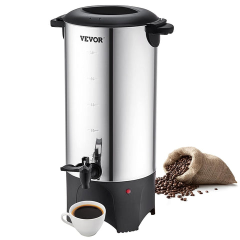 VEVOR Commercial Coffee Urn Stainless Steel Large Coffee Dispenser, 1500W 110V Electric Coffee Maker Urn for Quick Brewing, Hot Water Urn with Detachable Power Cord for Easy Cleaning, Silver (50 Cups) - with | Sold by Uncle Wiener's Wholesale