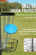 VEVOR disc golf basket with 24 chains and mini flag
Disc golf basket set up on green lawn outdoors
Portable disc golf basket with carry bag and accessories
Disc golf set including discs and installation tools
Folded basket and components in packaging view