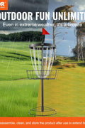 VEVOR disc golf basket with 24 chains and mini flag
Disc golf basket set up on green lawn outdoors
Portable disc golf basket with carry bag and accessories
Disc golf set including discs and installation tools
Folded basket and components in packaging view