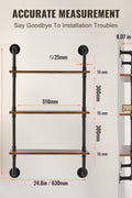 VEVOR Industrial Pipe Shelf, 3 Tier 24x7.87in, Wall - Mount Floating Rustic Wood Shelves Bracket Display Bookshelf, Storage Rack Sundries Holder for Kitchen Bedroom Bathroom Living Room, Black - with | Sold by Uncle Wiener's Wholesale