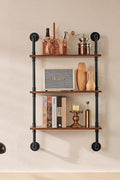 VEVOR Industrial Pipe Shelf, 3 Tier 24x7.87in, Wall - Mount Floating Rustic Wood Shelves Bracket Display Bookshelf, Storage Rack Sundries Holder for Kitchen Bedroom Bathroom Living Room, Black - with | Sold by Uncle Wiener's Wholesale