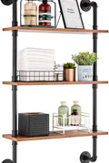 VEVOR Industrial Pipe Shelf, 3 Tier 24x7.87in, Wall - Mount Floating Rustic Wood Shelves Bracket Display Bookshelf, Storage Rack Sundries Holder for Kitchen Bedroom Bathroom Living Room, Black - with | Sold by Uncle Wiener's Wholesale
