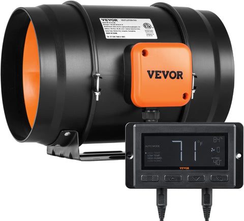 VEVOR Inline Duct Fan, 8 - Inch 807 CFM with Temperature Humidity Controller, Quiet EC - Motor Ventilation Exhaust Fan for Cooling Booster, Grow Tents, Hydroponics - with | Sold by Uncle Wiener's Wholesale