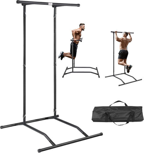 VEVOR Power Tower Dip Station, 2 - Level Height Adjustable Pull Up Bar Stand, Multi - Function Strength Training Workout Equipment, Home Gym Fitness Dip Bar Station, 220LBS Weight Capacity, Black - with | Sold by Uncle Wiener's Wholesale