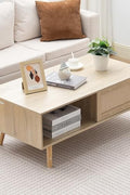 VEVOR Rattan Coffee Table, Mid Century Modern Table, Rectangle Wood Table, 42 Inch Modern Boho Style Two Layers Storage Coffee Table, for Living Room, Bedroom & Small Spaces - with Original Wood Color | Sold by Uncle Wiener's Wholesale