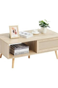 VEVOR Rattan Coffee Table, Mid Century Modern Table, Rectangle Wood Table, 42 Inch Modern Boho Style Two Layers Storage Coffee Table, for Living Room, Bedroom & Small Spaces - with Original Wood Color | Sold by Uncle Wiener's Wholesale