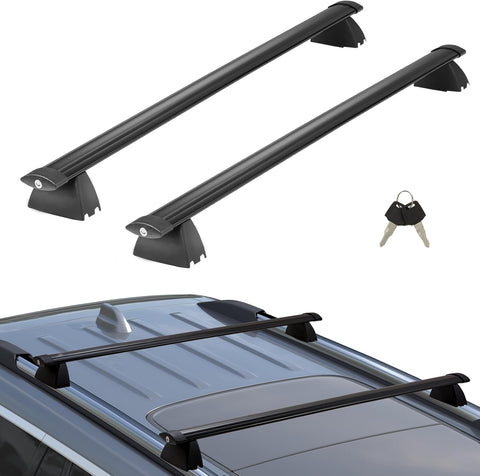 VEVOR roof rack crossbars for Jeep Grand Cherokee 2011 to 2021 with grooved rails
Black aluminum cross bars for rooftop cargo, kayak, luggage transport
Easy-install Jeep Grand Cherokee roof rack bars with locking system
Side view of mounted aerodynamic roof rack for Cherokee models