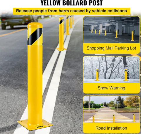 VEVOR 48-Inch Steel Safety Bollard – Yellow Pipe Post with Anchor Bolts