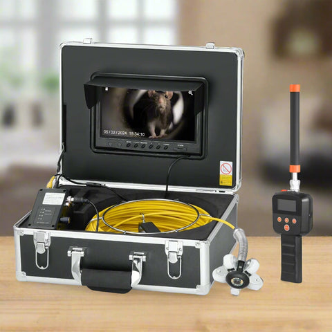 VEVOR sewer inspection camera system with 9 inch monitor and 165 ft cable
Plumbing camera with 512Hz locator and self-leveling head
Drain pipe inspection camera with HD screen and LED lights
Waterproof pipe camera for underground pipe inspections
VEVOR 165ft snake camera system in rolling aluminum case
